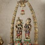 Radha Krishna Idols with Temple Arch Frame | 35" Brass Superfine | Meenakari Stonework | Krishna Leela Scenes | 40 kg Sacred Masterpiece | Divine Elegance